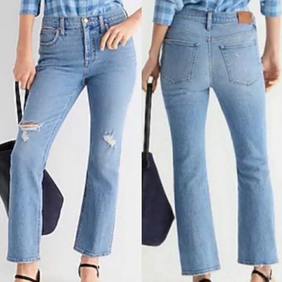 J. Crew 9” Billie Demi Boot Crop Jeans Size 30 Casual Distressed Denim Boho - Picture 1 of 13